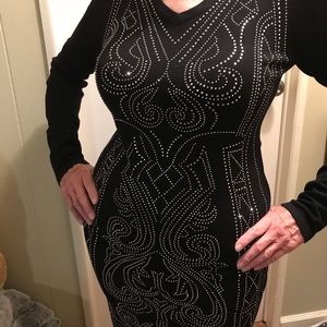 Little Black Dress, Black Rayon/Poly Clingy Long Sleeve V Neck Dress Size XL